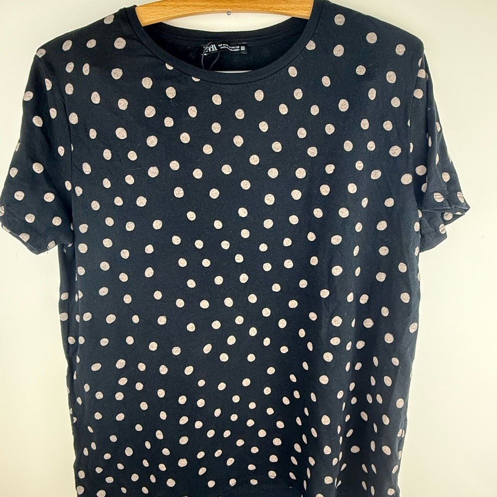 NWOT Zara Black and White Polka Dot Short Sleeve Tee